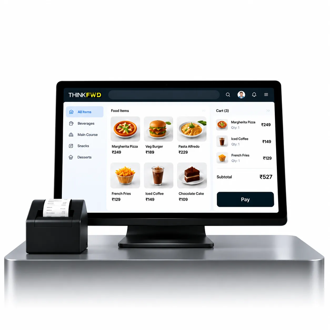 ThinkFwd POS running on a restaurant billing screen